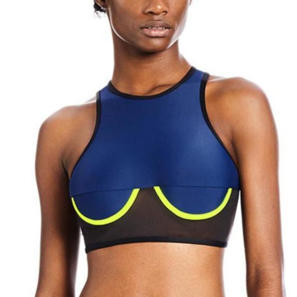 CHROMAT: Midnight blue/neon underwire racer bikini (worn twice/laundered)